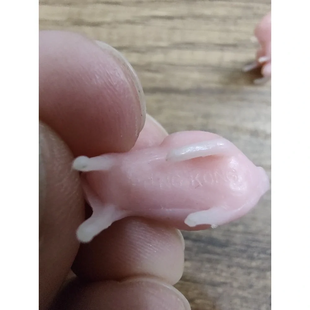 Miniature Pink Bunny Rabbit Lot Of 2 Plastic Toy Figure Vtg B2